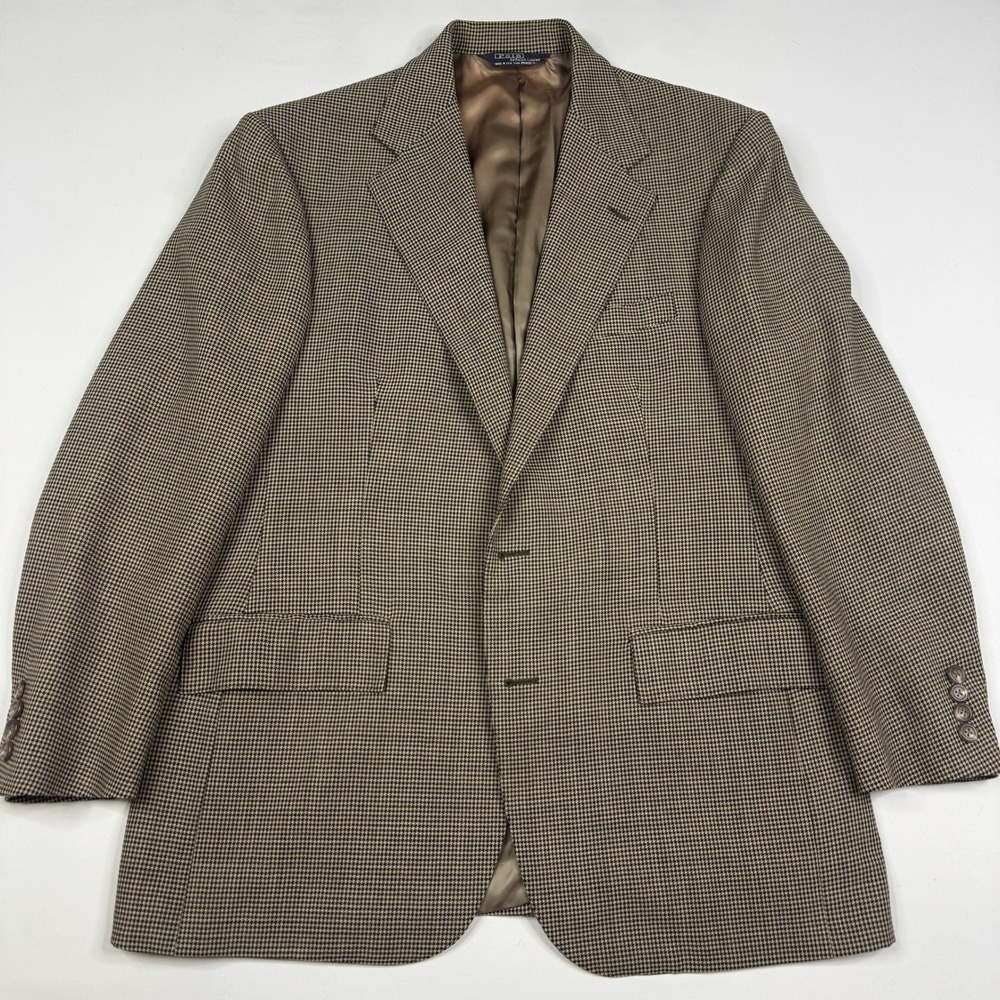 Vintage Polo Ralph Lauren Blazer Coat Mens 39R Brown Houndstooth Wool Mohair USA
